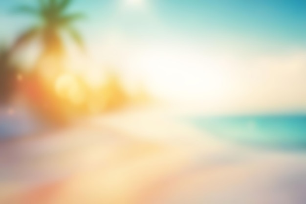 Beach blur background Blurred summer beach with sunset sky and cloud abstract background