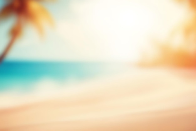 Beach blur background Blurred summer beach with sunset sky and cloud abstract background