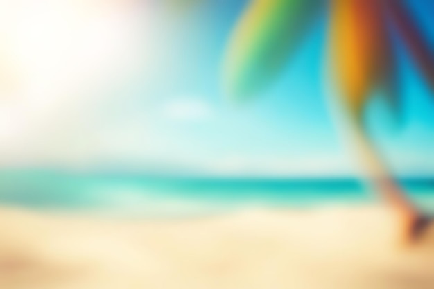 Beach blur background Blurred summer beach with sunset sky and cloud abstract background