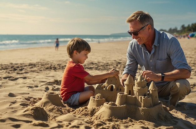 Beach Bonding FatherSon Sandcastles