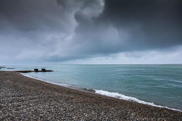 Beach by the sea on a cloudy day