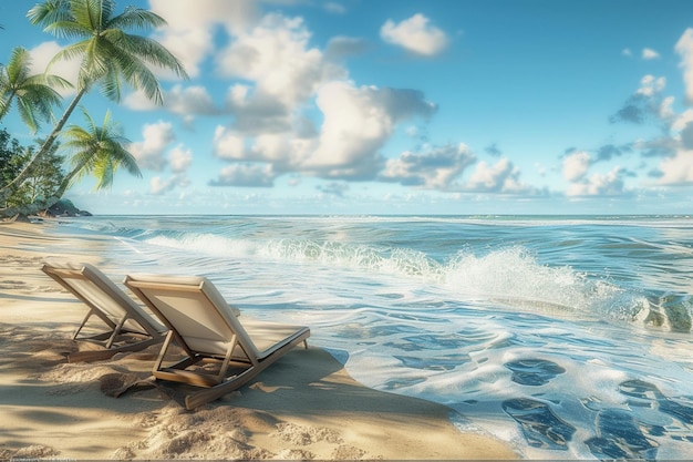 a beach chair is on the sand and the ocean is in the background