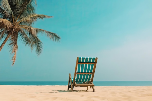 Beach chair near palm tree on tropical beach Summer vacation concept Generative AI