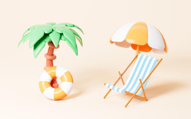 Photo beach chair and palm summer travel theme 3d rendering