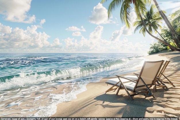 a beach chair that is outside with a palm tree in the background