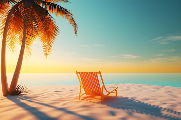 A beach chair on a tropical island with a palm tree in the background