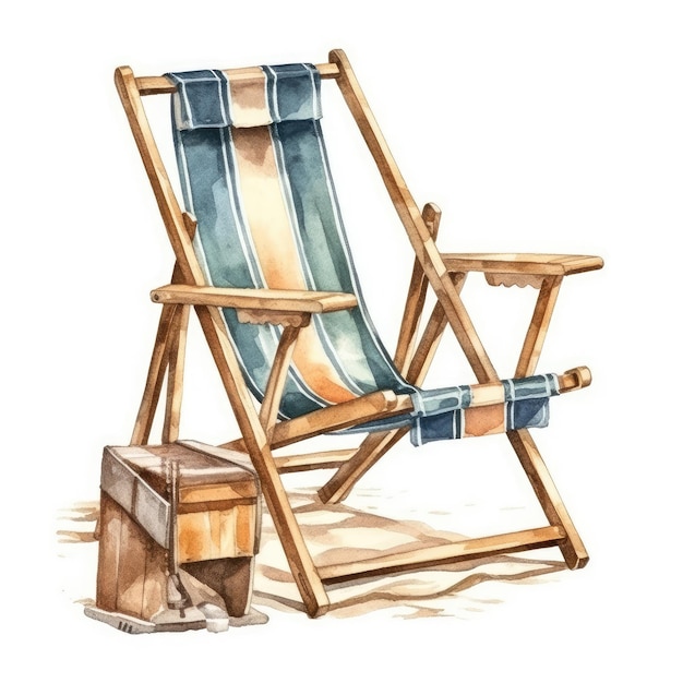 A beach chair with a bucket by person