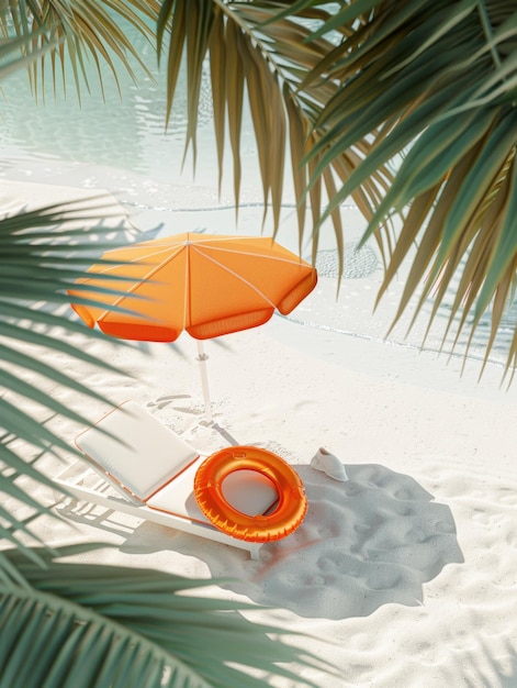 beach chair with orange umbrella