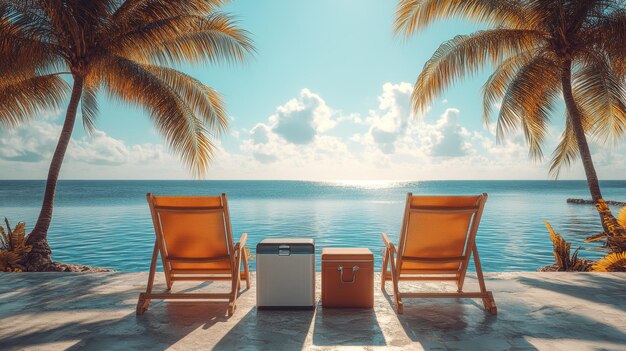 Photo beach chairs with cooler next to swimming pool