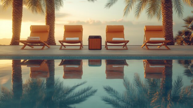 Photo beach chairs with cooler next to swimming pool