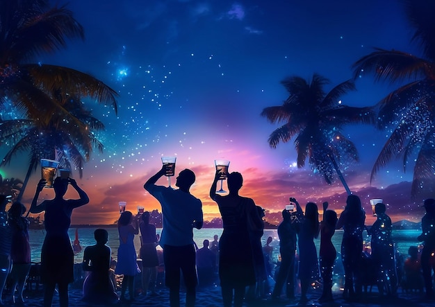 Beach Club Night Party with beautiful sky background