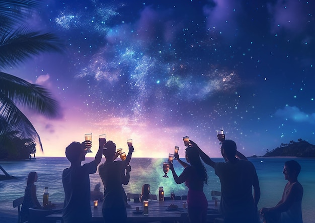 Beach Club Night Party with beautiful sky background