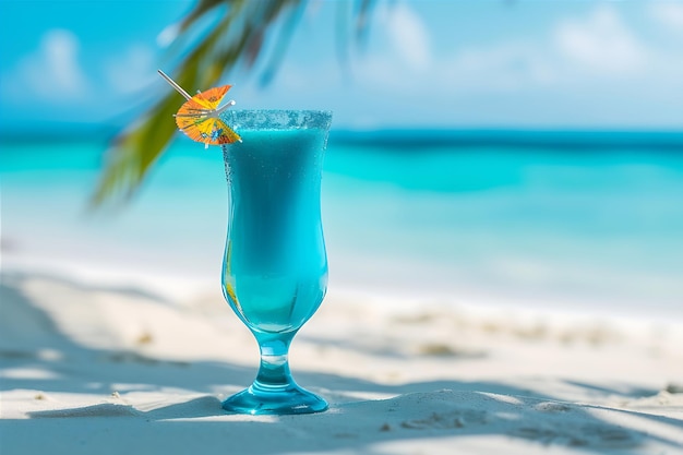 Beach Cocktail in a Glass with Blue Drink