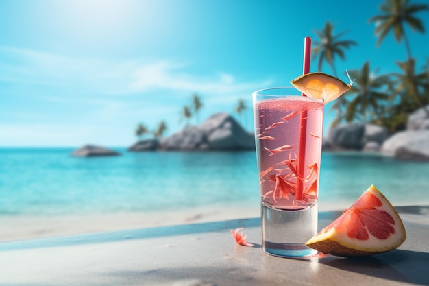 Photo beach cocktail with a starfish and palm trees