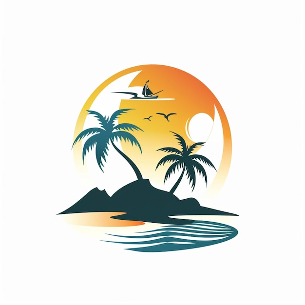 Photo beach and coconut tree logo design vector illustration