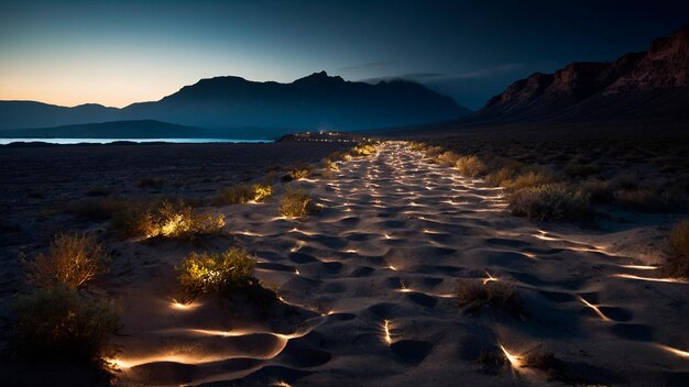 Beach dark with lights 4k image