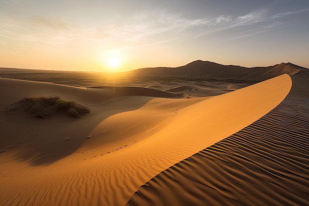 Beach at dawn golden dunes and serene sea generative IA