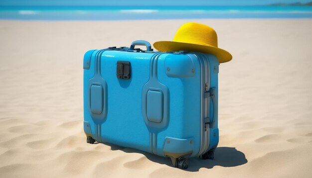 A beach day musthave a blue suitcase for all your essentials