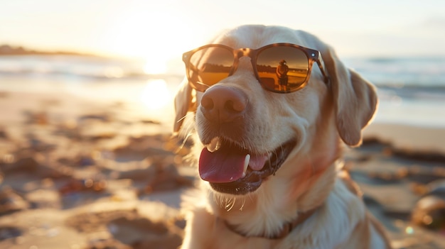 Photo beach day vibes happy labrador in sunglasses