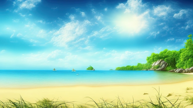 Beach at daytime landscape scene with a sky background