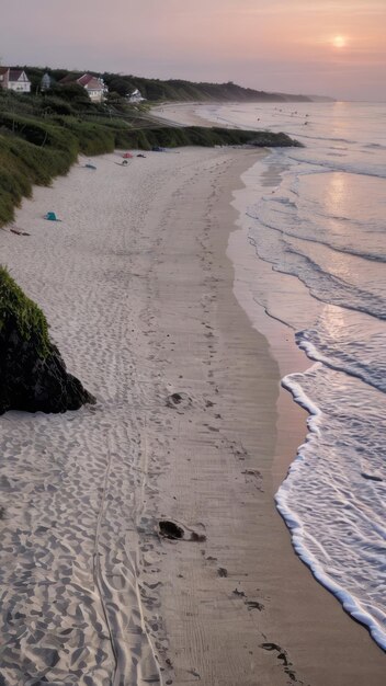 Photo beach in the evening sunset on the sea