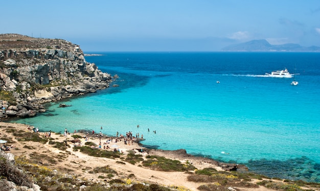 Photo beach of favignana. aegadian island