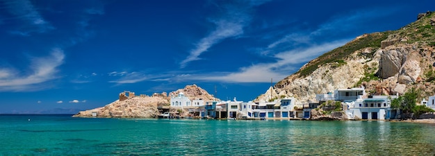 The beach of Firapotamos in Milos Greece