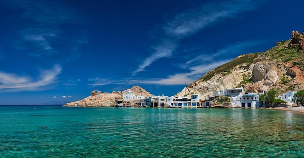 The beach of Firapotamos in Milos Greece