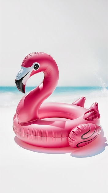 Photo beach flamingo pink pool inflatable flamingo for summer beach isolated on white back