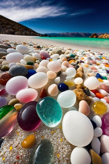 A beach full of colorful pebbles and glass pebbles.