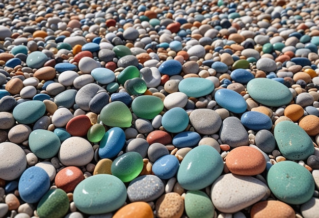 a beach full of colorful rocks and pebbles