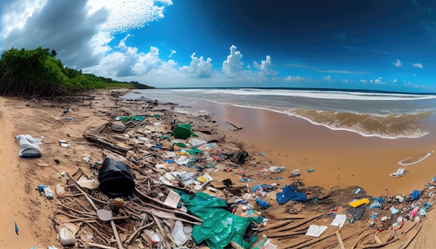 A beach full of garbage and plastic waste Generate Ai