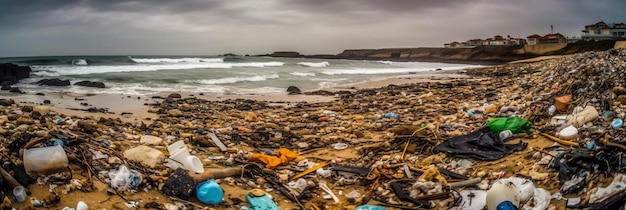 A beach full of trash and a bottle of blob.