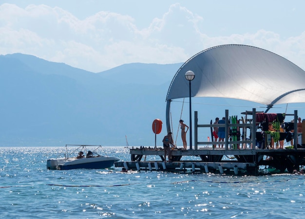 Beach of Greek spa resort Loutra Edipsou on island Evia (Euboea), Greece