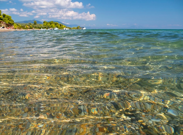 Beach of Greek spa resort Loutra Edipsou on island Evia (Euboea), Greece