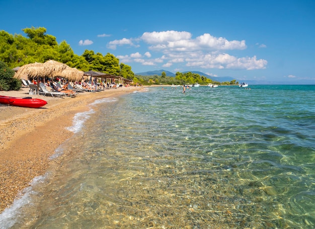 Beach of Greek spa resort Loutra Edipsou on island Evia (Euboea), Greece