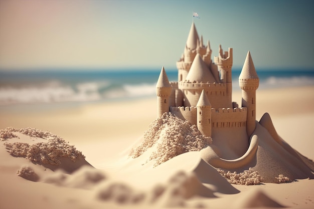 Beach holiday Sand Castle in sunny day Made with Generative AI