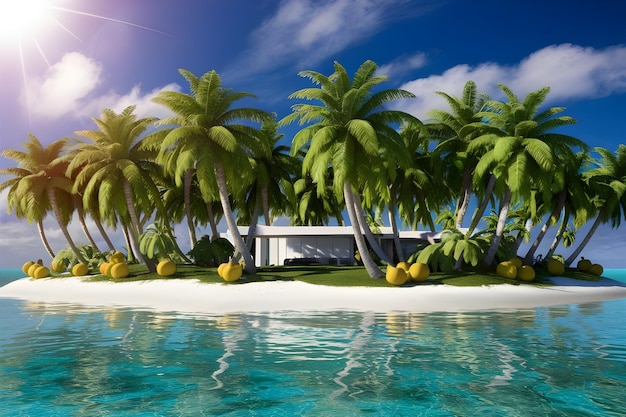 Photo a beach house with palm trees and a house in the background