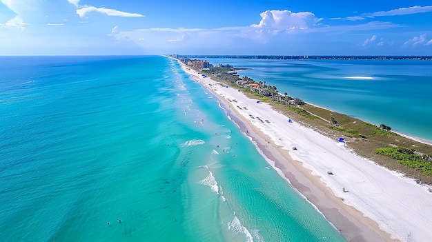 the beach is lined with white sand and turquoise water