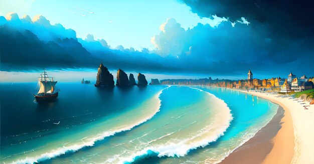 Beach Landscape Panoramic Wall Art Digital Generated AI beautiful banner