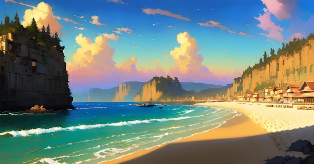 Beach Landscape Panoramic Wall Art Digital Generated AI beautiful banner