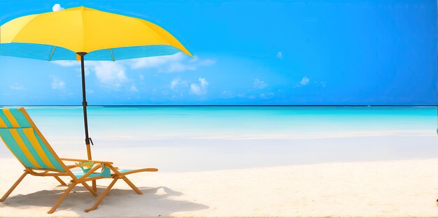 Beach landscape White sand beach with sun lounger and umbrella