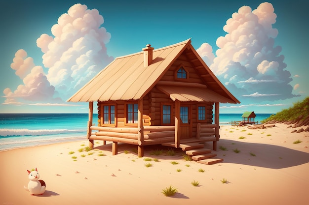 beach log cabin background