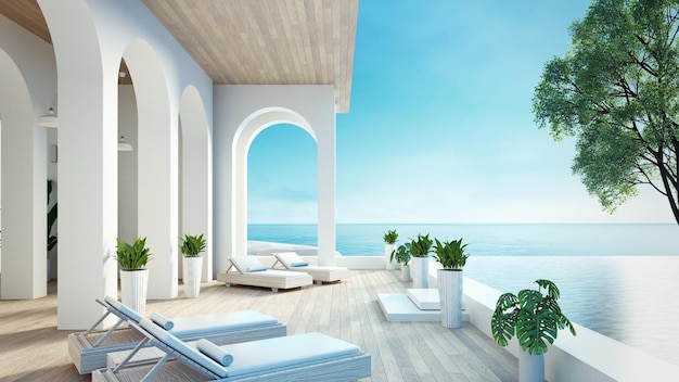 Beach luxury living on Sea view 3d rendering