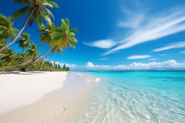 Beach nature palm sea sand beach in tropical idyllic paradise island exotic landscape for dream