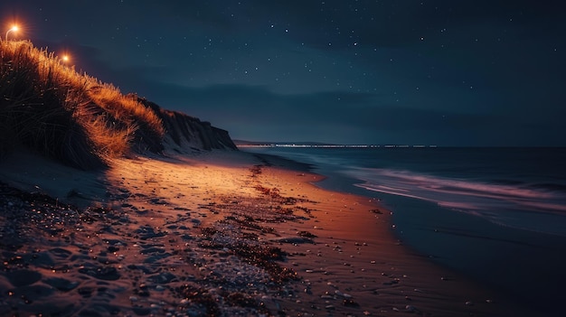 Photo beach at night tranquil coastal beauty