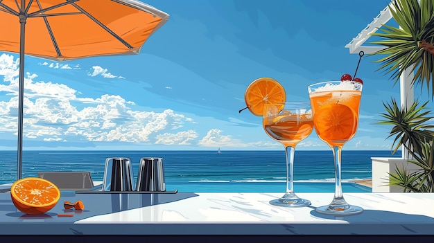 Beach Orange Drink digital painting style Background