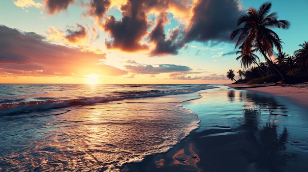 beach and palm on sea with nice sky background