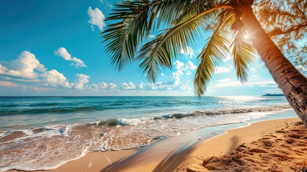 beach and palm on sea with nice sky background