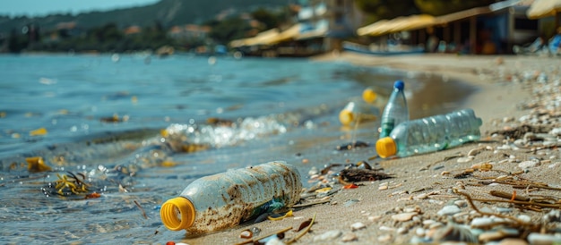 Beach pollution Plastic bottles